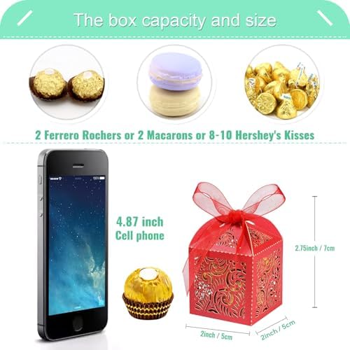 COTOPHER 100Pcs Red Laser Cut Favor Boxes for Events