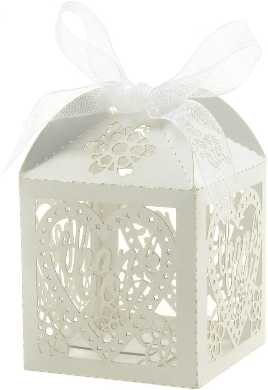 COTOPHER 60pcs Laser Cut Thank You Gift Boxes with Ribbons