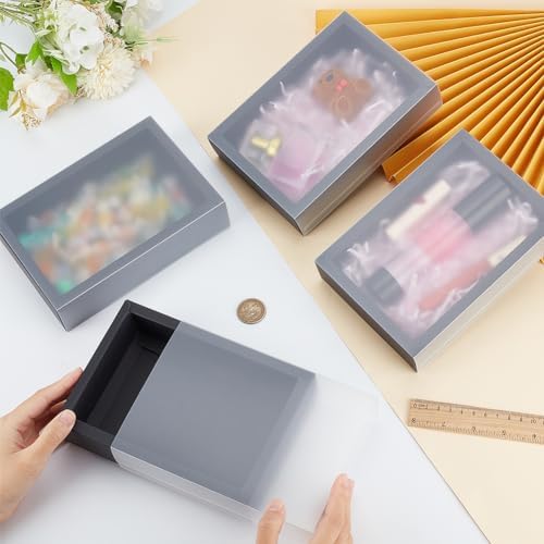 BENECREAT 12 Pack Black Kraft Gift Boxes with Frosted Plastic Lid