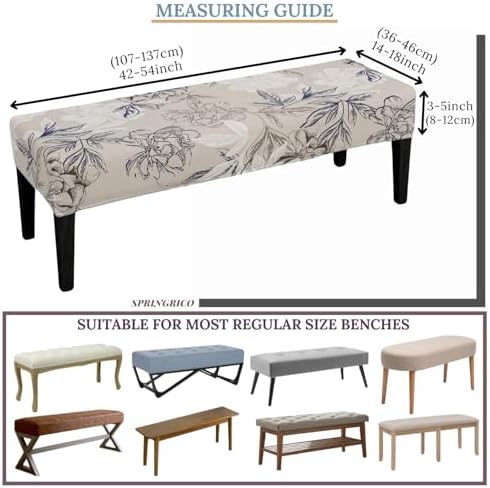 SPRINGRICO Stretch Dining Bench Cover - Floral Beige
