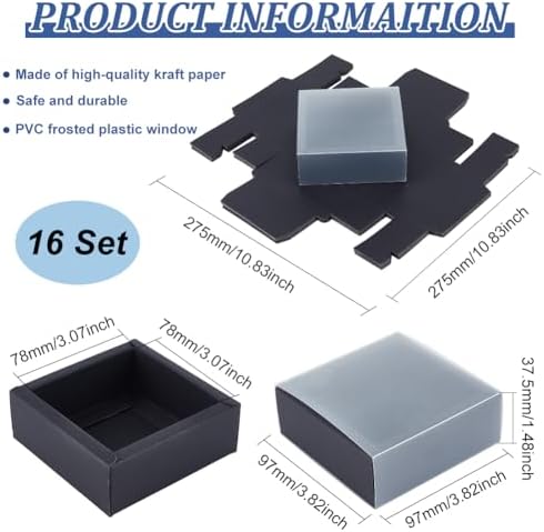 BENECREAT 16 Pack Rectangle Black Gift Boxes with PVC Windows