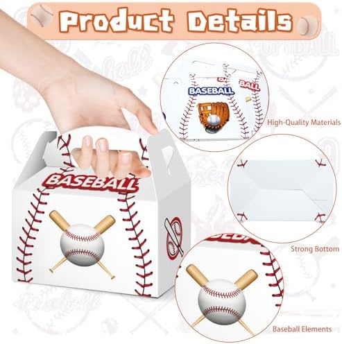 KALEFO 12PCS Baseball Gift Boxes Party Favor Treat Bags