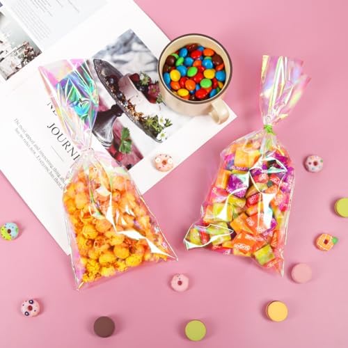 JOINDO 100PCS Iridescent Treat Bags with Twist Ties