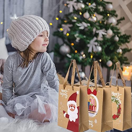 Premium Christmas Gift Bags with Ribbon Handles 6 Pack