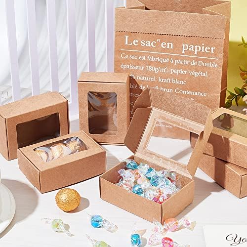 BENECREAT 30 Pack Rectangle Brown Kraft Gift Boxes with Clear Window