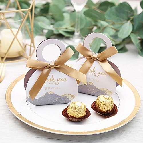 DORIS HOME 50 Pcs Grey Gift Boxes with Gold Ribbons