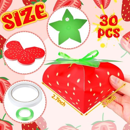 30 Pcs Strawberry Treat Boxes for Birthday Party Decorations