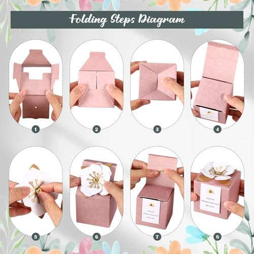 Affrolling 50 Pcs Wedding Favor Boxes with Pink Thank You Cards
