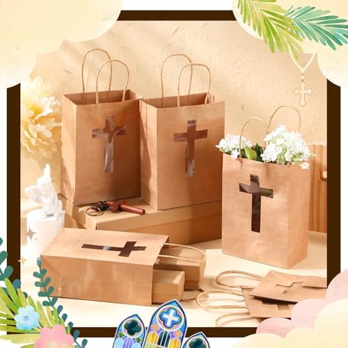 Eersida 48PCS Kraft Gift Bags with Cross Window