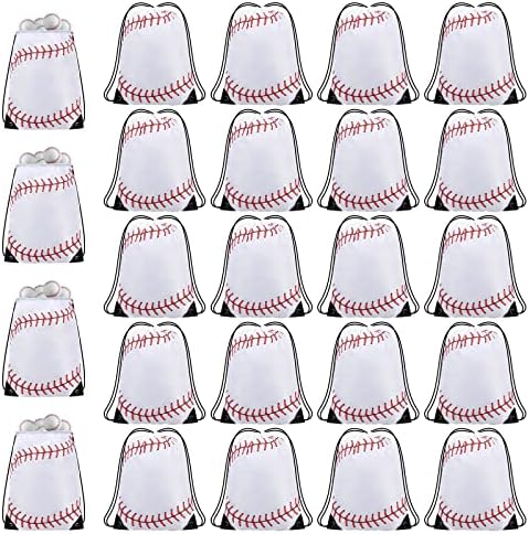 Silkfly 24 Pcs Baseball Drawstring Backpack Goodie Bags for Kids Sports