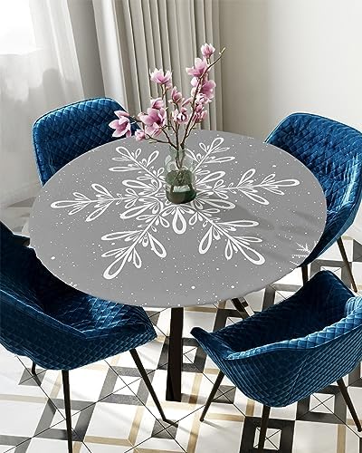 Christmas Snowflake Round Waterproof Table Cover for Indoor Outdoor Use