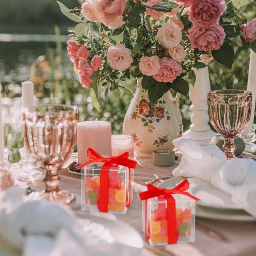 Adecortalk 50 Pcs Clear Gift Boxes With Red Ribbon