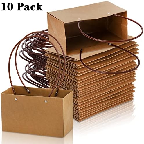 DEAYOU 10-Pack Brown Kraft Flower Gift Bags with Handles