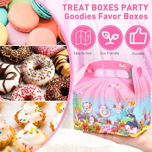 12 Pack Axolotl Gift Boxes with Handles for Party Favors
