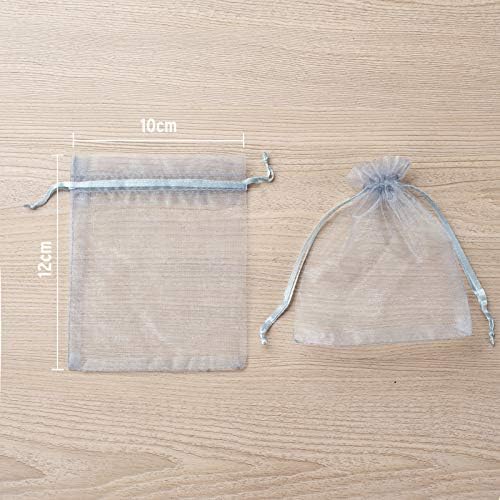 100 Pcs Grey Organza Gift Bags 4x5 Inch Drawstring