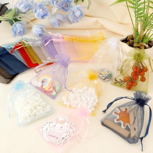 Pink Organza Gift Bags 35x47 Inch 50Pcs Sheer Mesh Drawstring Pouches