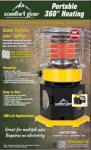 Comfort Gear 360 Degree Propane Space Heater 13500-18000 BTU Yellow Black