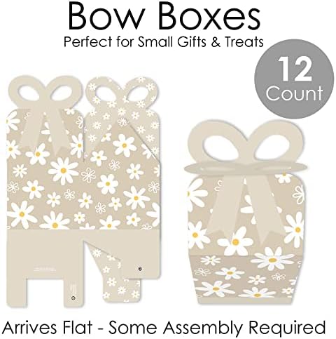 Big Dot of Happiness Tan Daisy Flowers Gift Boxes - Set of 12