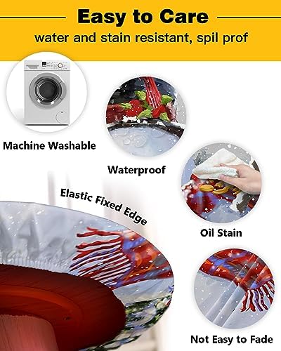 Christmas Snowman Waterproof Round Table Cover Fitted Tablecloth