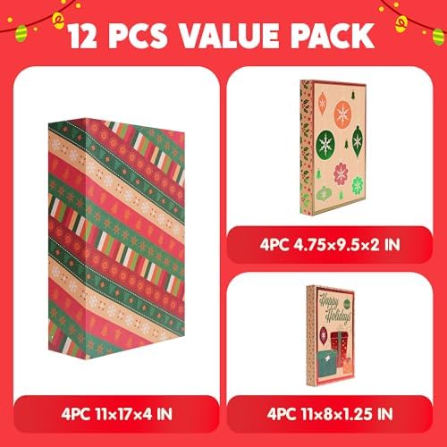 JOYIN 12Pcs Christmas Gift Boxes with Lids for Presents