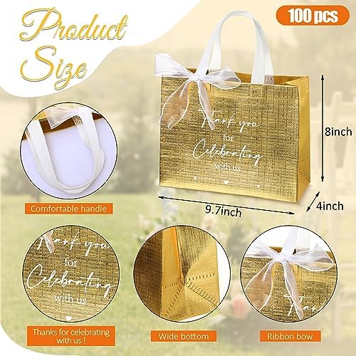 CHENGU 100 Pcs Gold Wedding Gift Bags with Handles