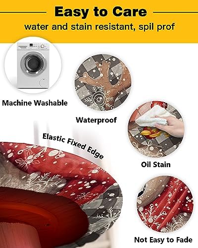 Christmas Elk Round Waterproof Table Cover Fitted Tablecloth