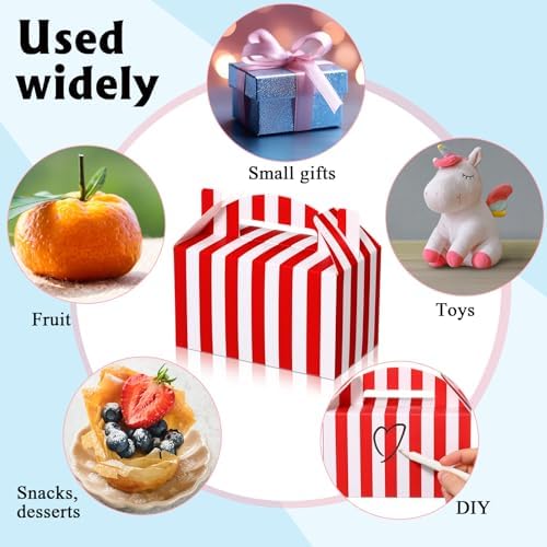 24 Pcs Red White Striped Circus Treat Boxes for Birthday Party