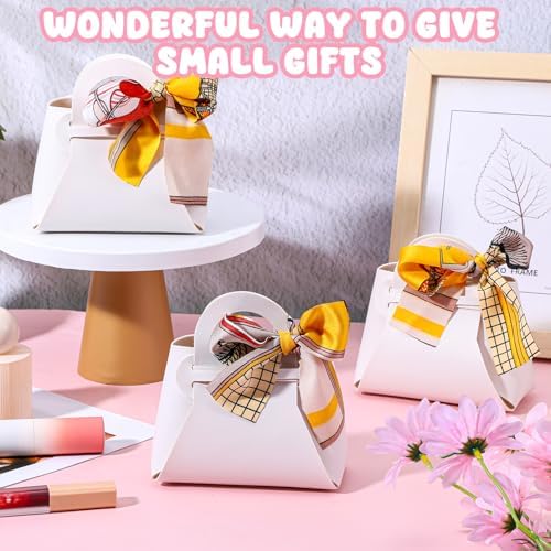 HOFURME 24 Pack White Leather Candy Gift Bags with Handle and Ribbon