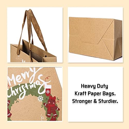 Premium Christmas Gift Bags with Ribbon Handles 6 Pack
