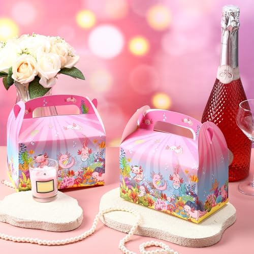 12 Pack Axolotl Gift Boxes with Handles for Party Favors