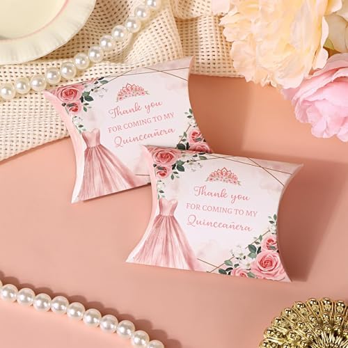 100 PCS Quinceanera Pillow Gift Boxes Rose Gold 15th Birthday Party Favors