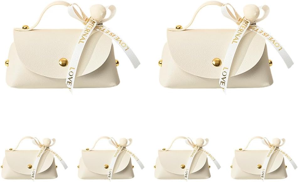 Leather Candy Boxes with Bow 6 PCS Beige