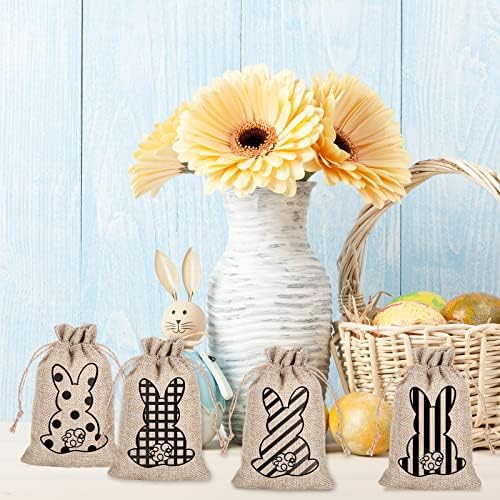 Whaline 24 Pack Easter Drawstring Gift Bags with Bunny and Rabbit Prints