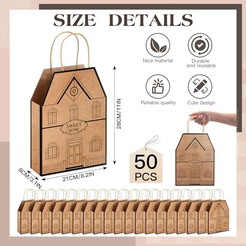 Cholemy 50 Piece House Shaped Gift Bags with Handles