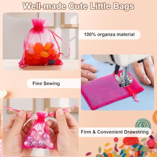 Angooni 60PCS 3x4 Inch Organza Gift Bags Pink