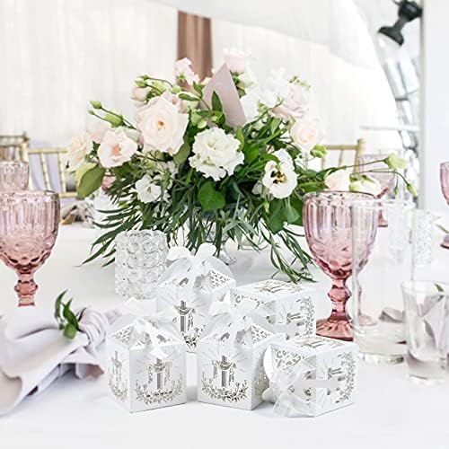 LEMESO Laser Cut Favor Boxes White 2x2x2 Inch Set