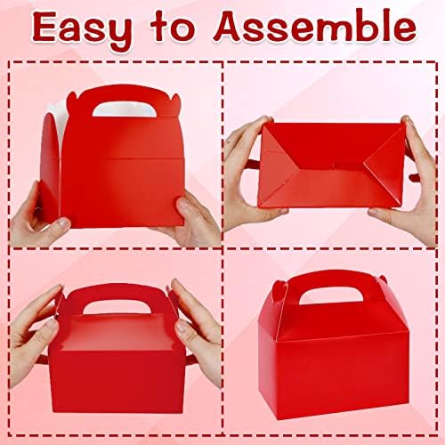 24 Pack Gable Red Candy Treat Boxes with Handles