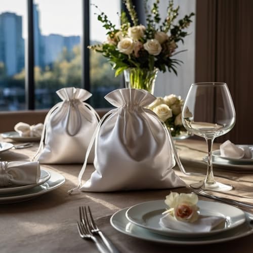 5 Inch x 8 Inch White Satin Gift Bags 50 Per Pack