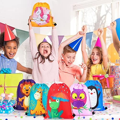 GliCraft 16 Pcs Animal Drawstring Gift Bags for Kids