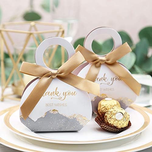 DORIS HOME 50 Pcs Grey Gift Boxes with Gold Ribbons