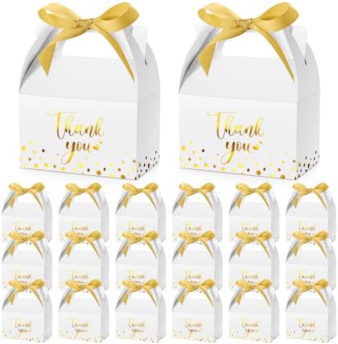 Engrowtic 50 Pcs Gold Foil Thank You Gift Boxes with Handles