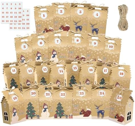 GINLEBO Christmas Gift Boxes 50 Pack Mini Kraft Treat Containers