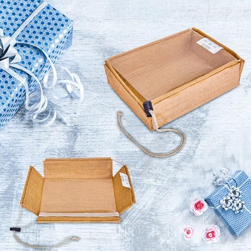 Jucobee 12 Pack Small Jute Gift Bags with Drawstring and PVC Window