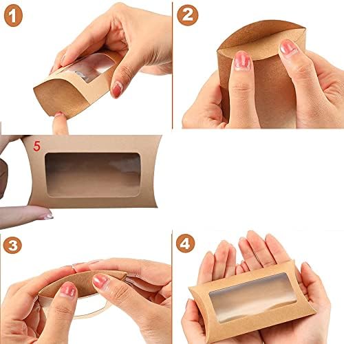 40pcs Kraft Paper Mini Pillow Packaging Box with Clear Window