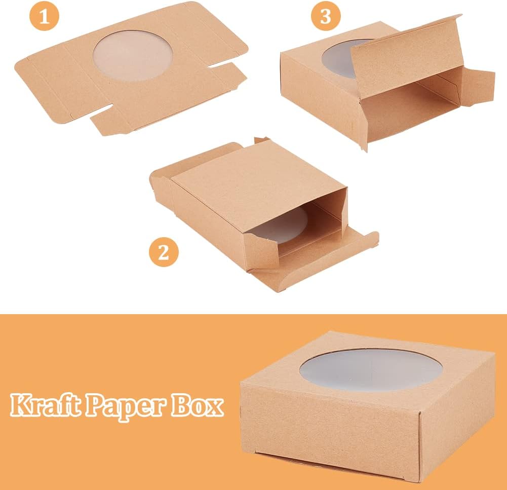 BENECREAT 24 Pack Brown Kraft Gift Boxes with Clear Window