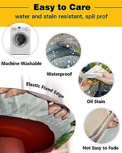 Christmas Penguin Round Waterproof Table Cover Fitted Tablecloth