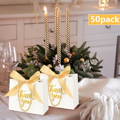 Nimbbex 50 Pack Mini Thank You Gift Bags with Handles