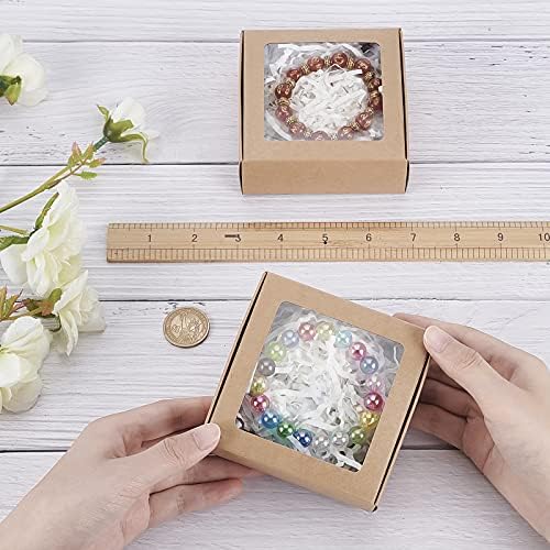 BENECREAT 20 Pack Square Brown Kraft Gift Boxes with Clear Windows