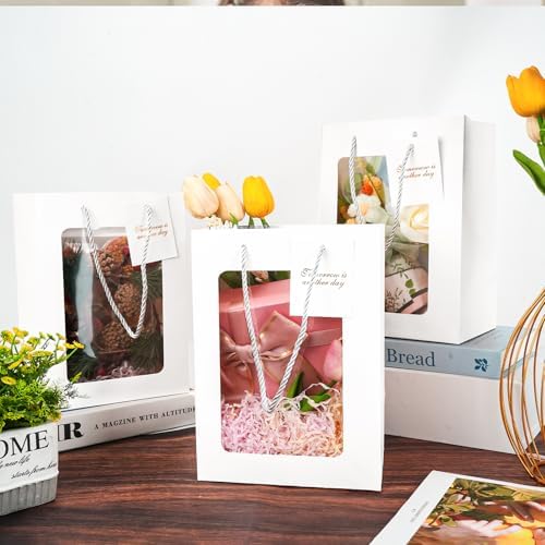 30 PCS White Gift Bags with Clear Window and Handles
