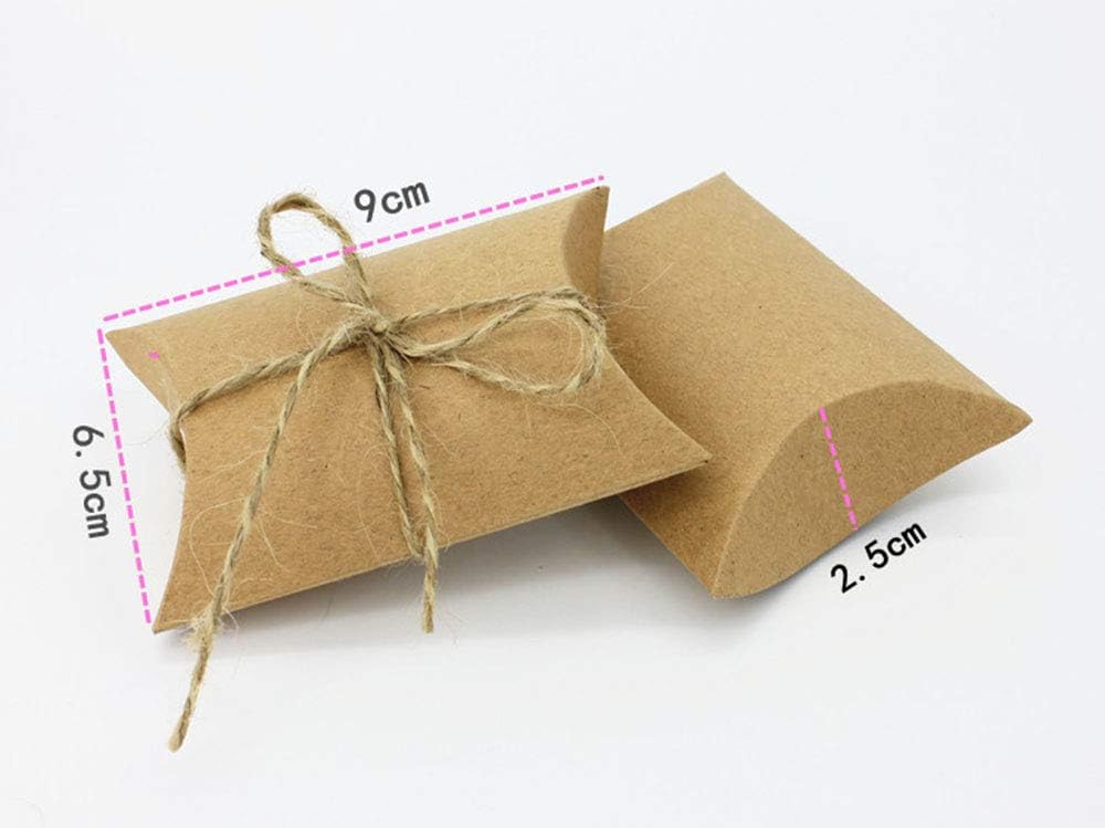 AKOAK Kraft Paper Pillow Gift Boxes with Jute Twines Pack of 50
